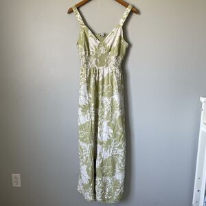 American Eagle Jumpsuit Tropical Floral Print Green White Backless Women's Large